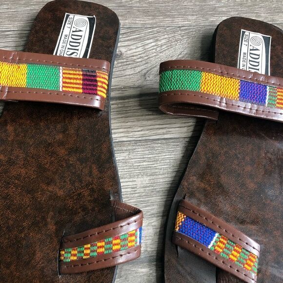 AFRICAN KENTE Cloth Print Tortoise Sandals Slides Flip Flops - Picture 3 of 13